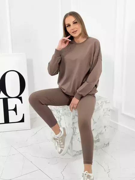 Komplet bawełniany bluza + legginsy mocca