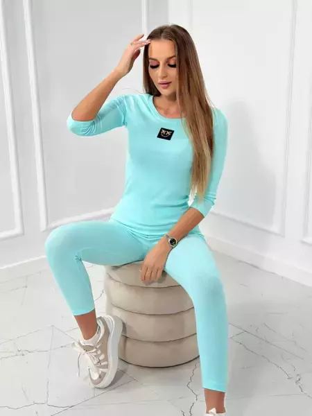 Komplet prążkowany bluzka + legginsy miętowy